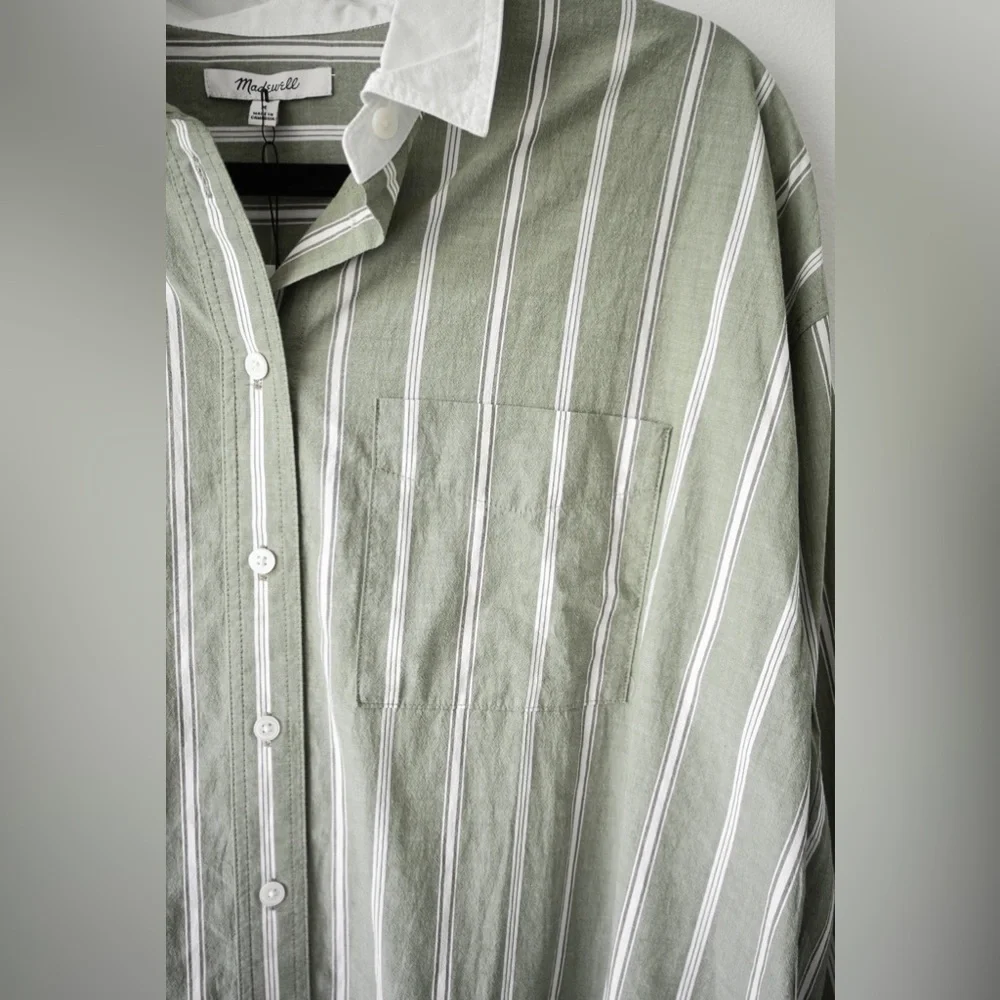 Madewell Olive Green Striped Button Down Shirt - Picture 7 of 13